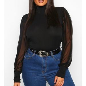 Black long sleeve mesh sleeve top
